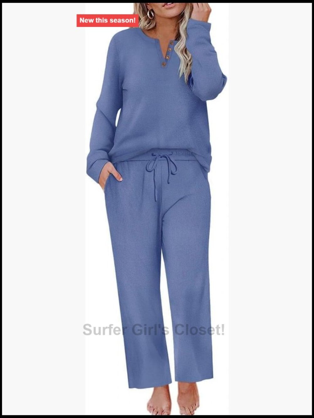 Plus Size Waffle Knit 2 Piece Lounge Set Long Sleeve Top Wide Leg Pants